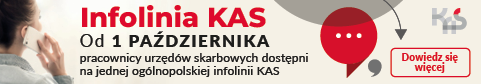 po lewej stronie zdjęcie koniety z telefonem przy prawym uchu. Na środku napis Inforlinia KAS od 1 października, pracownicy urzędów skarbowych dostępni na jednej ogólnopolskiej infolinii KAS. Po prawej storni logo KAS.