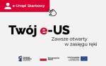 Na białym tle napis Twój e-US Zawsze otwarty w zasięgu ręki
U góry na czerwonym tle napis e-Urząd Skarbowy