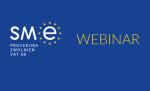 Na niebieskim tle napisy SMe PROCEDURA ZWOLNIEŃ VA UE WEBINAR